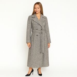 VINTAGE HERRINGBONE, Lined Wool Trench Coat, Gray/White, Womens Small